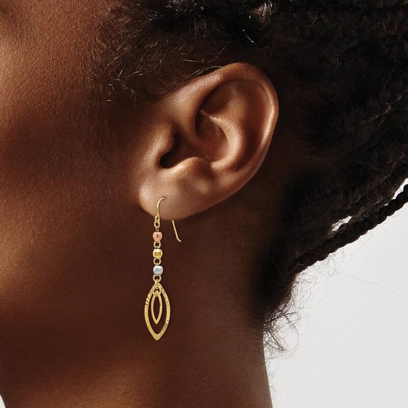Curata 14K Tri-Color Gold 38x8mm Faceted Bead Oval Dangle Earrings