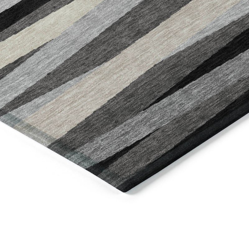 Machine Washable Indoor/ Outdoor Modern Stripes Chantille Rug