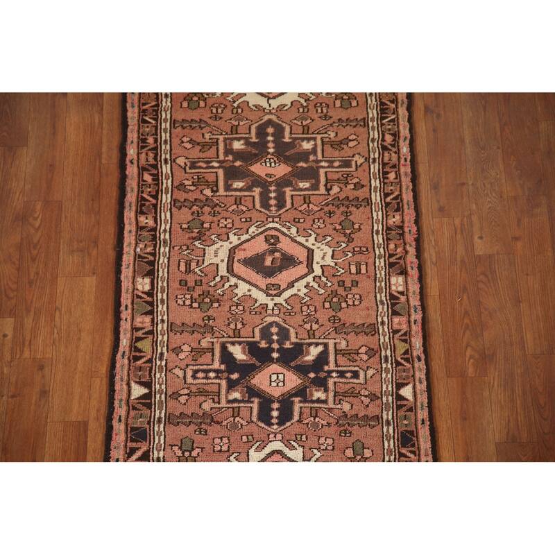 Pink Gharajeh Persian Vintage Runner Rug Handmade Wool Carpet - 2'3"x 6'7"