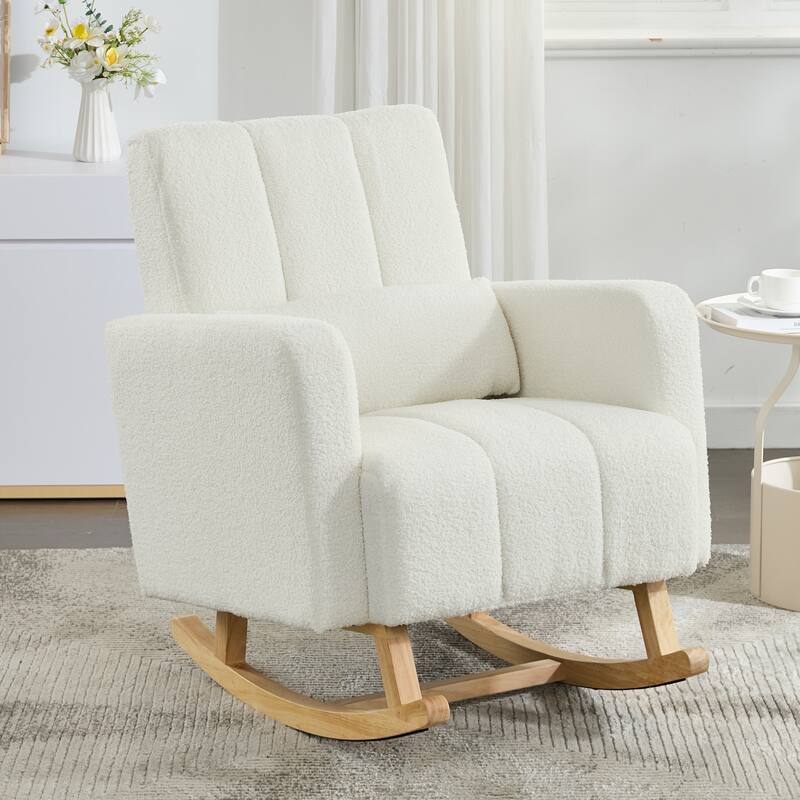 Cream White Rocking Chair for Nursery, Modern Upholstered Accent Chair Glider Chair Armchair for Living Room Bedroom - Cream White