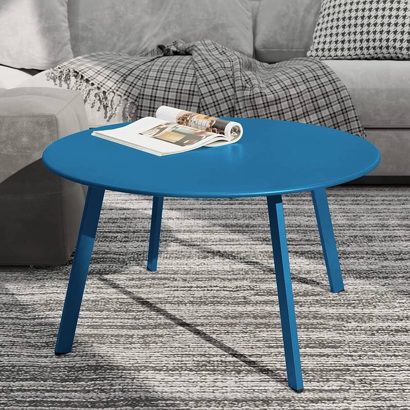 Patio Round Steel Patio Coffee Table, Weather Resistant Outdoor Large Side Table