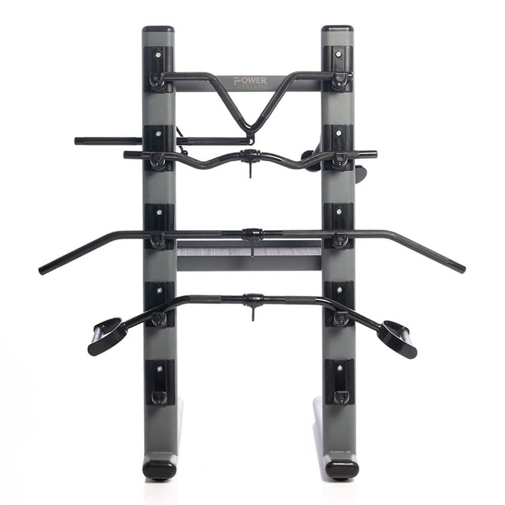 Power Systems Black Chrome Cable Attachment Rack with 9 Gym Accessories Attachments Included - Medium