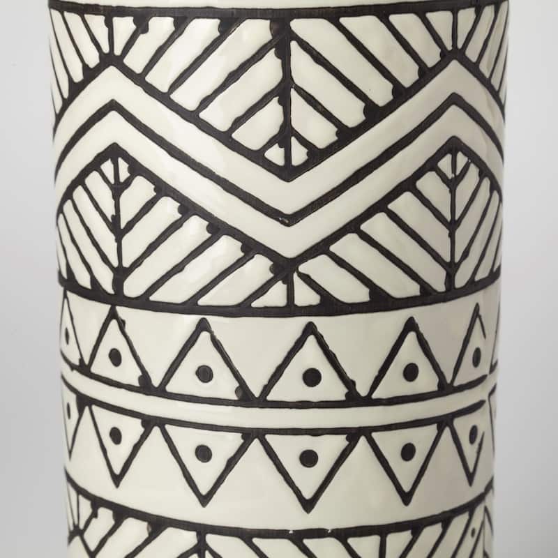 Uhura I Small Cream Black Patterned Cylindrical Vase