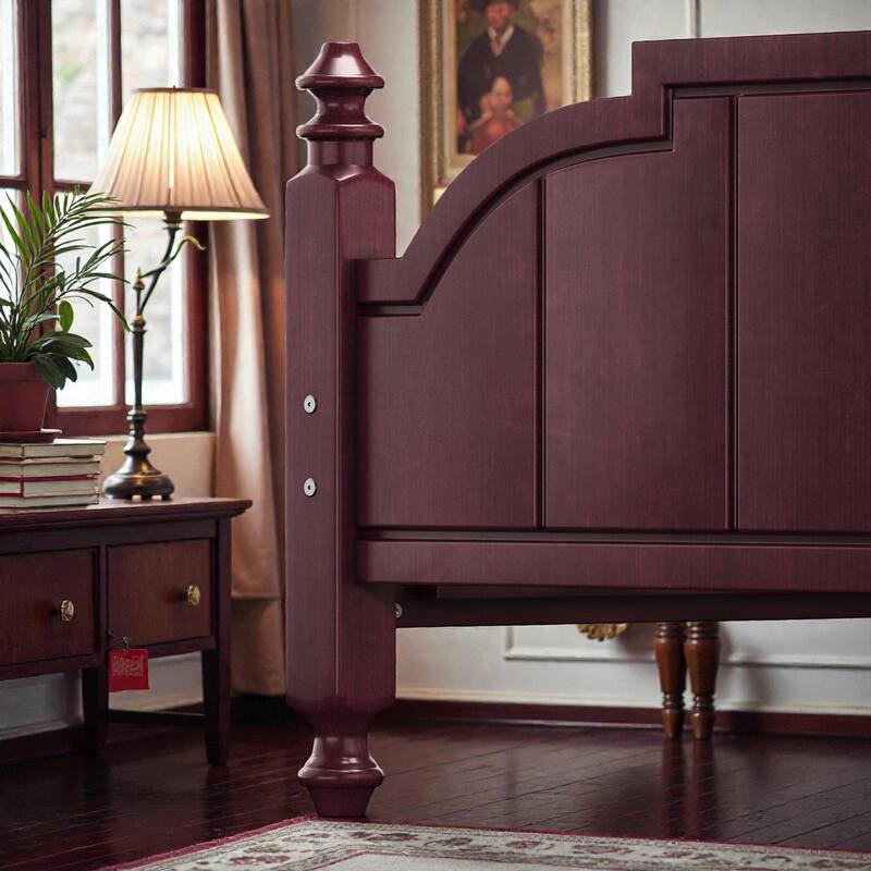 Full/Queen Wooden Platform Bed Frame with Wide Headboard, Slat Support, Vintage Style, No Box Spring Needed