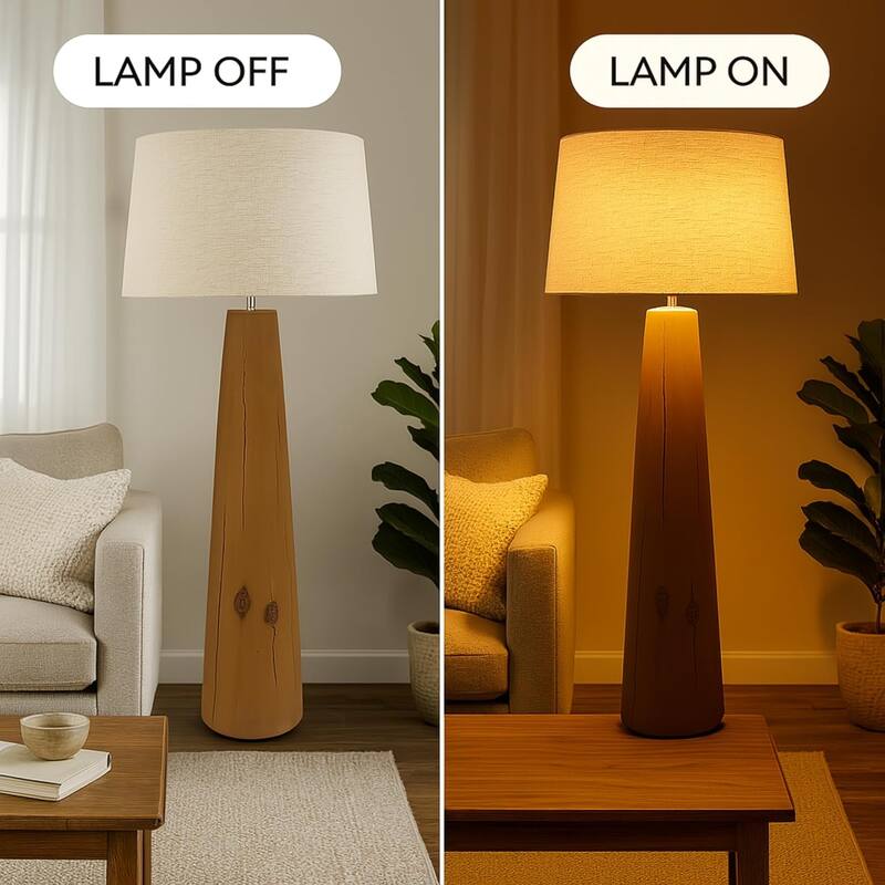 Brown 59" Tall Resin Floor Lamp with Woodgrain Base and Linen Shade