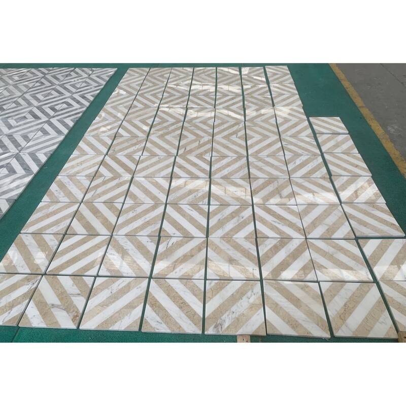 Roomfitters Waterjet Marble Tile for Floor and Wall, Polished Natural Stone, Genuine Marble, 8-Piece Box, White Gold