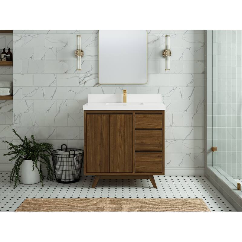 Willow Collections 36 in. W x 22 in. D Madison Teak Center Sink Bathroom Vanity with Countertop