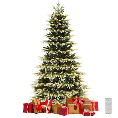 Gymax 7 FT Per-Lit Artificial Christmas Tree Hinged Xmas Tree w/ Quick