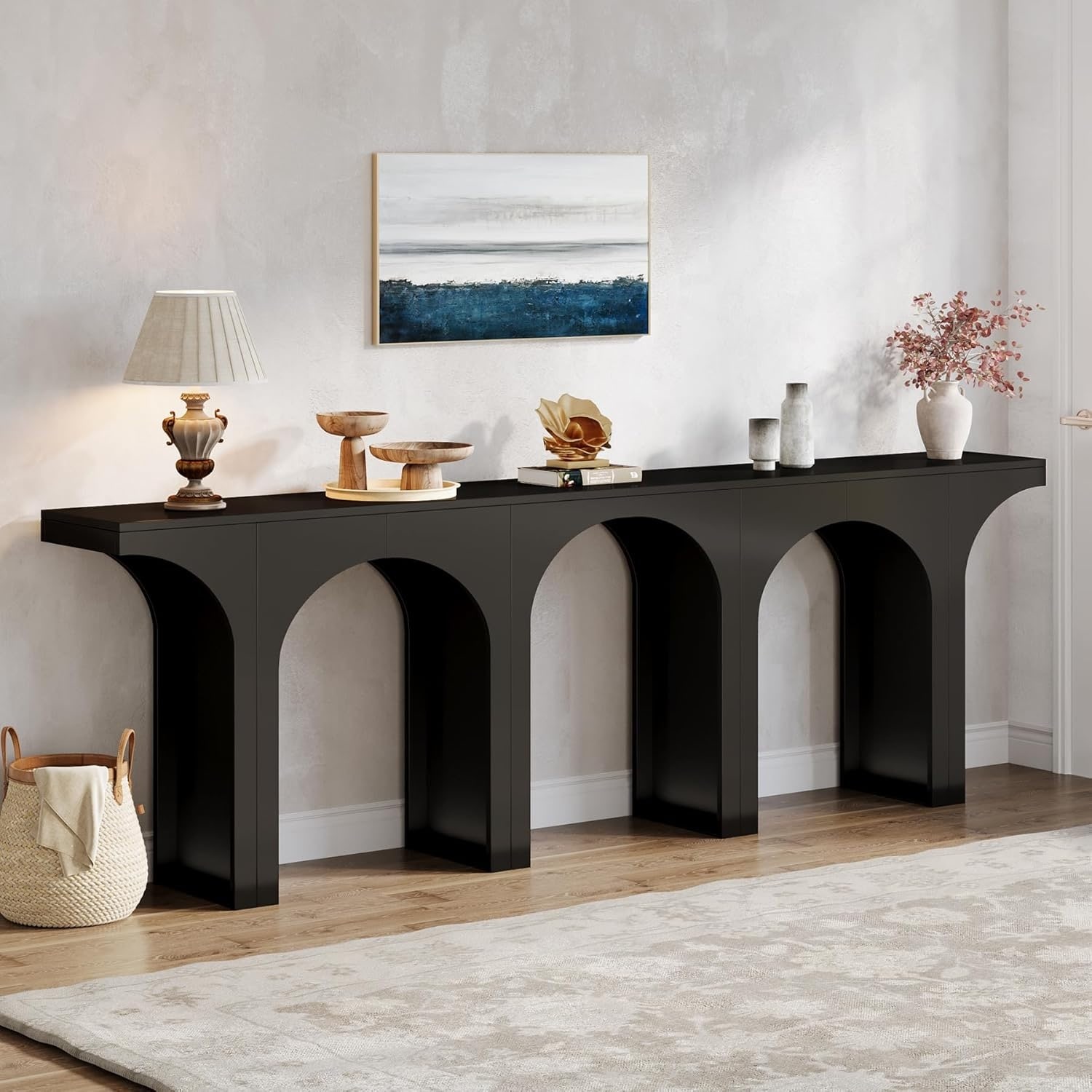 94" Black Wood Console Table Set of 2 for Entryway