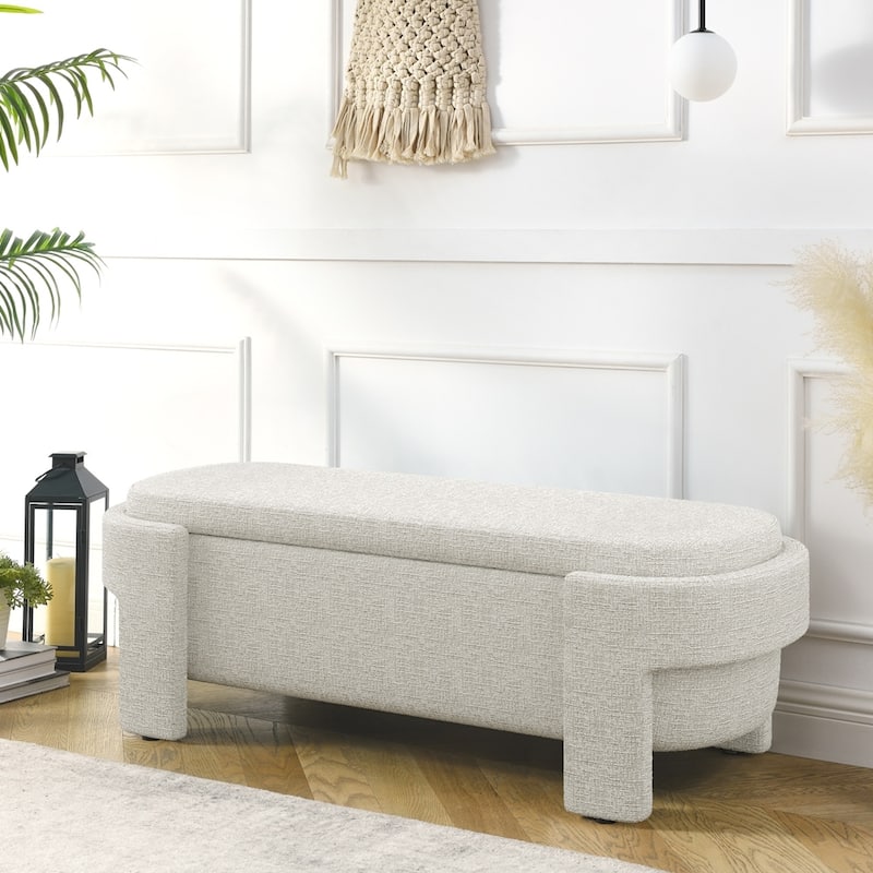 Linen Fabric Upholstered Bench with Large Storage Space