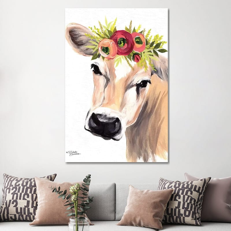 iCanvas "Jersey Cow with Floral Crown" by Michele Norman Canvas Print