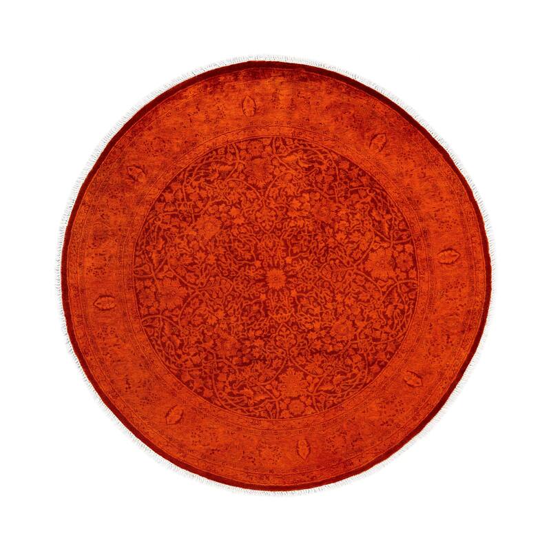 Overdyed One-of-a-Kind Hand-Knotted Area Rug - Orange - 5' 0" x 5' 0"