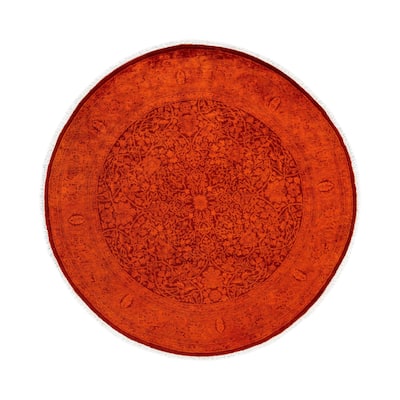Overdyed One-of-a-Kind Hand-Knotted Area Rug - Orange - 5' 0" x 5' 0"
