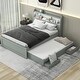 preview thumbnail 1 of 10, Full XL Gray Wood Storage Platform Bedframe with LED Headboard, Twin Size Trundle & Charging Station, No Spring Box Needed Gray - Full