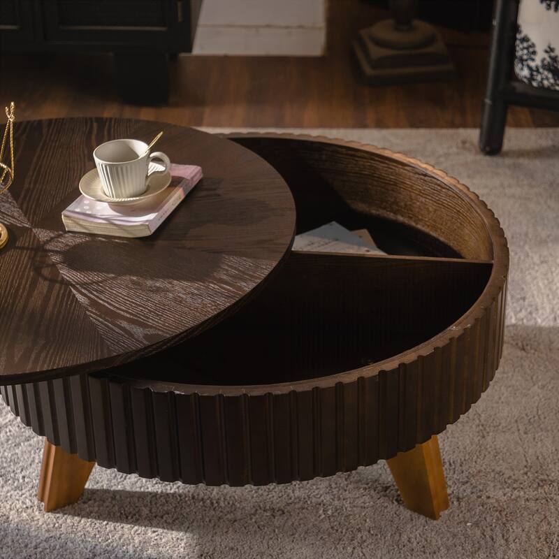 31.5" Retro Round Coffee Table with Storage Space, Suitable for Living Room and Office