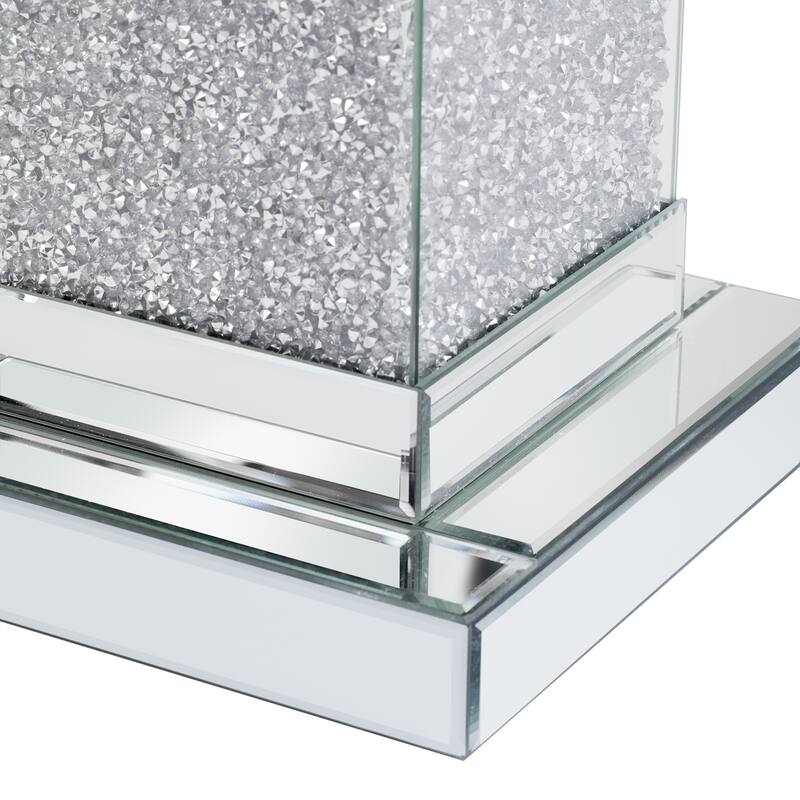 11.8" Modern Square Mirrored End Table with LED lights and Crushed Diamond