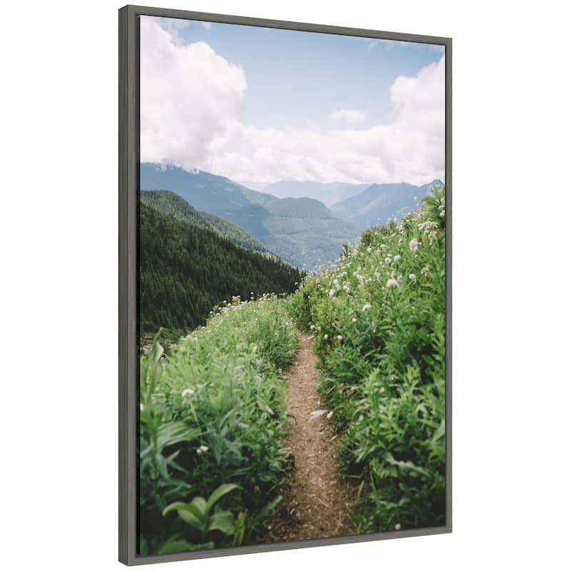 Kate and Laurel Sylvie Mountain Trail Scenic Landscape Framed Canvas by Patricia Hasz of Patricia Rae Photography - 23x33 - Grey