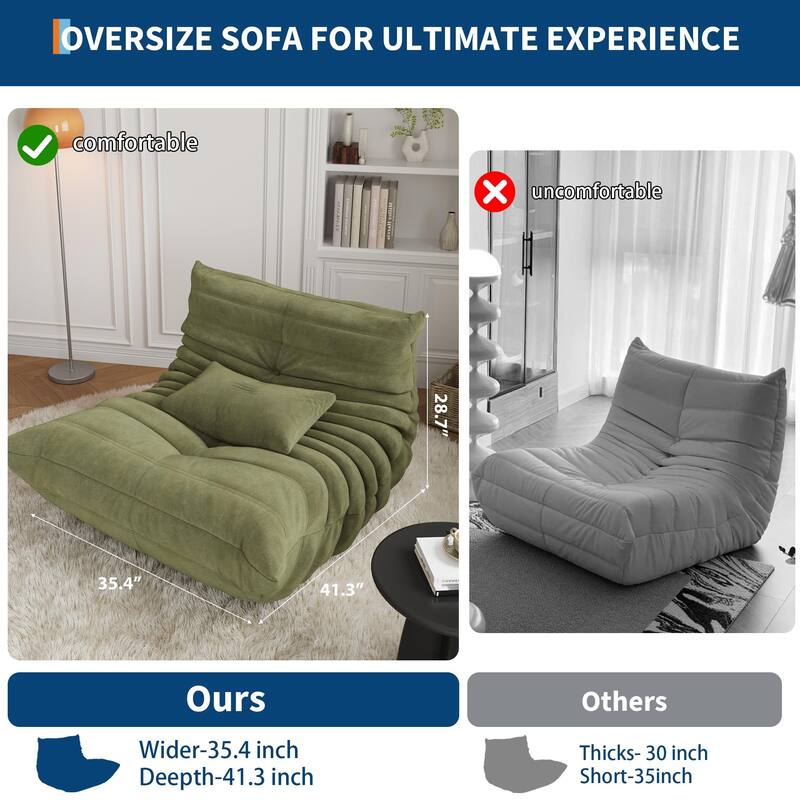 69 Inch Teddy Velvet Bean Bag Loveseat Sofa, Deep Seat Floor Couch