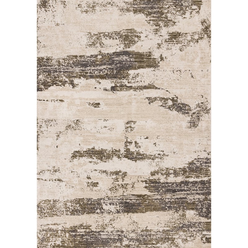 White Green Grey Distressed Textured High-Traffic Rug