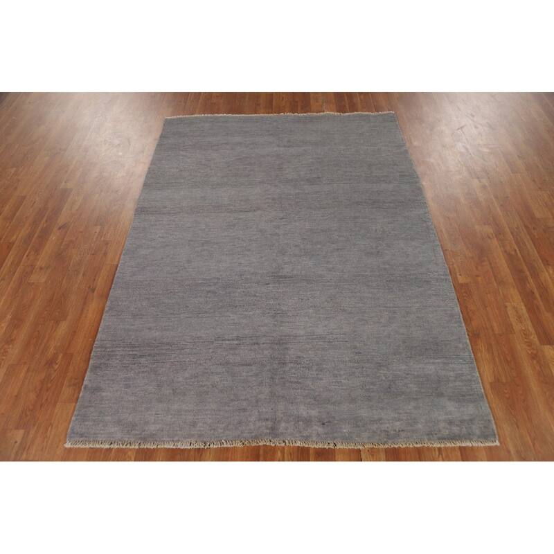 Gray Gabbeh Modern Area Rug Hand-Knotted Wool Carpet - 4'11" x 6'6"
