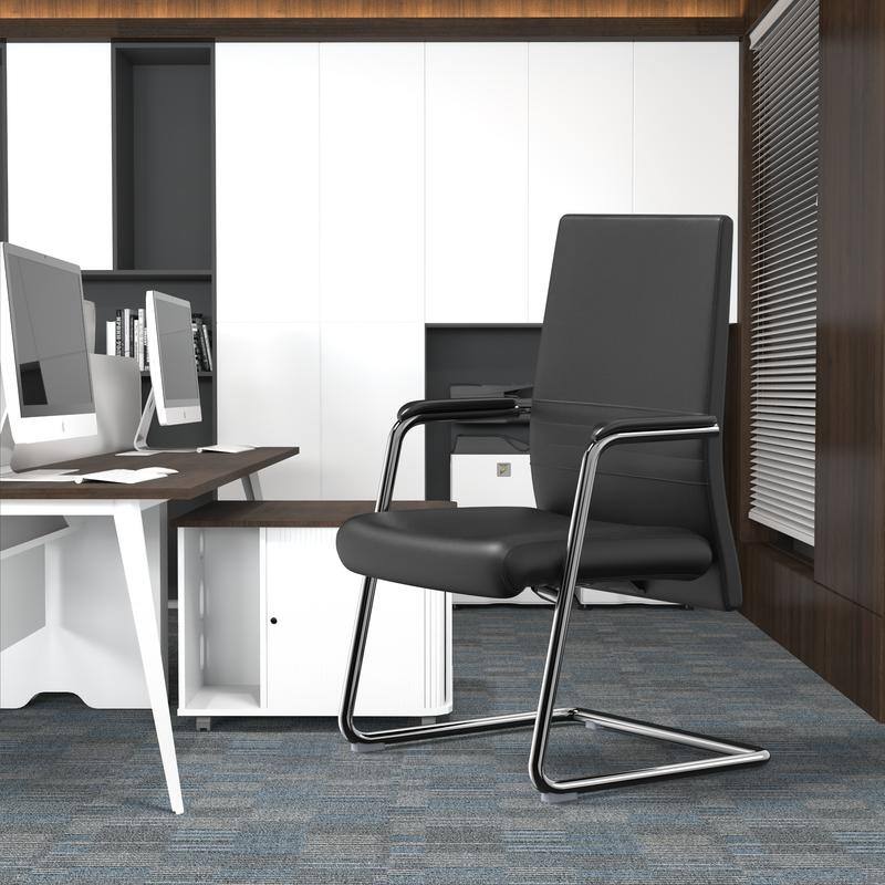 Aleen Leather Office Chair with Fixed Armrests, Upholstered, High Back, Iron Frame, and Easy Assembly for Home or Work Office