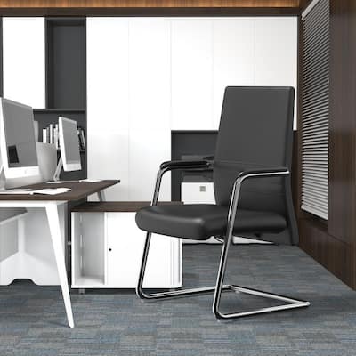 LeisureMod Aleen Office Chair with Upholstered Seat and Metal Armrest