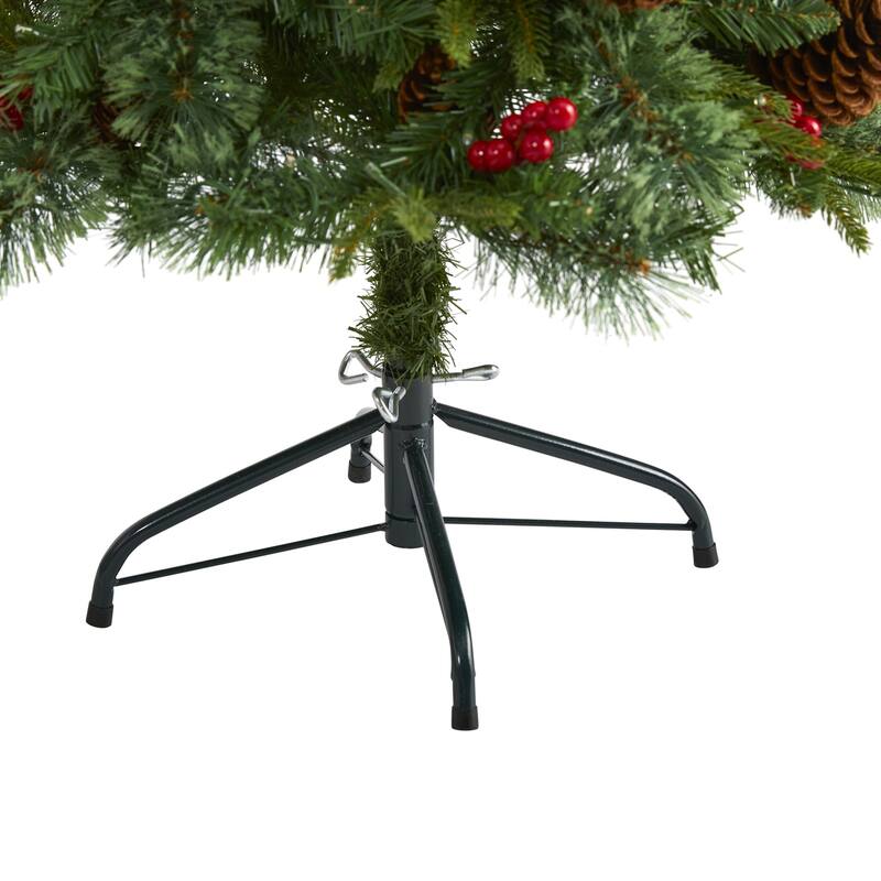 4Ft Artificial Christmas Tree with Lights - Holiday Decor, Pine Cones & Berries, Festive Tree for Home - Green - 48
