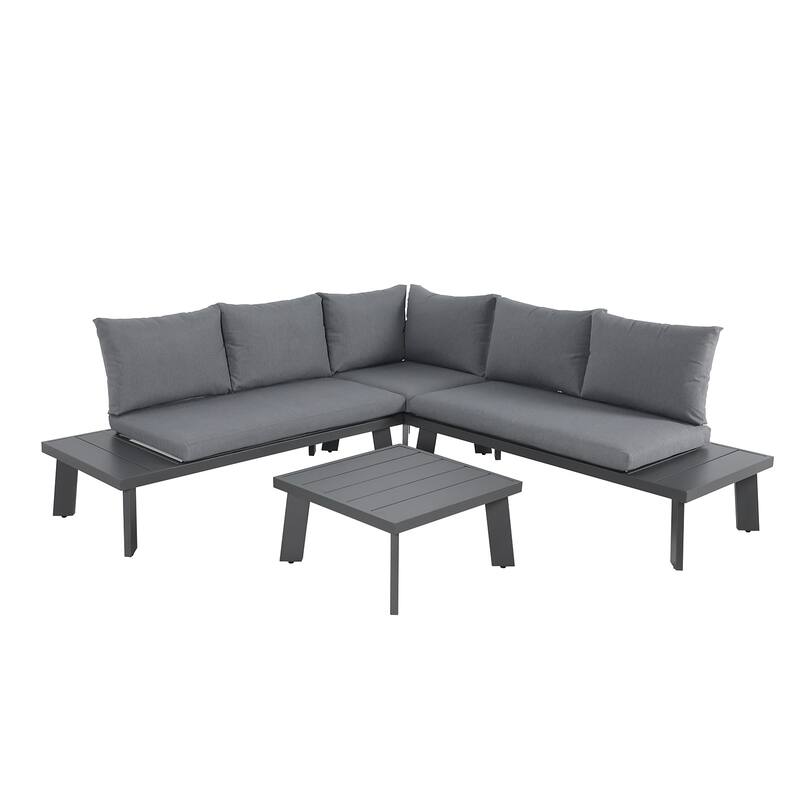 Outdoor Aluminum V-Shaped Sectional Seating Set with Side Table