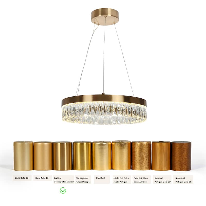 Modern Glam 1-Light Gold Crystal LED Chandelier Round Pendant Lights for Dining Room - 21.5" D x 5.5" H