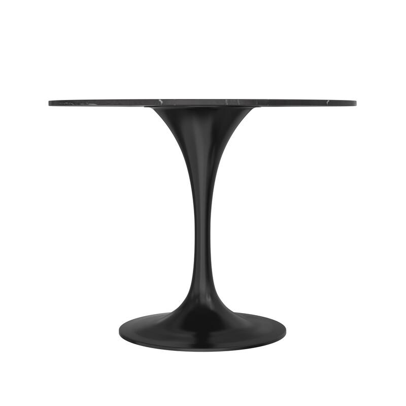 Verve Dining Table with a 36" Round Stone Tabletop in Black Steel - 35.43