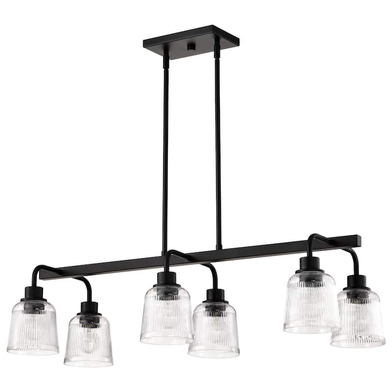 Grayson 6 Light Island Pendant Matte Black Finish Clear Ribbed Glass - Matte Black