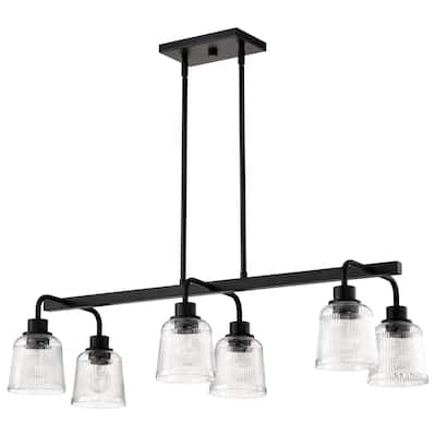 Grayson 6 Light Island Pendant Matte Black Finish Clear Ribbed Glass - Matte Black