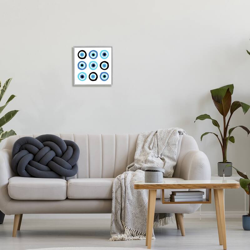 Stupell Traditional Art Deco Evil Eyes Symbolic Spiral Amulets Framed Wall Art, Design by Martina Pavlova - Blue