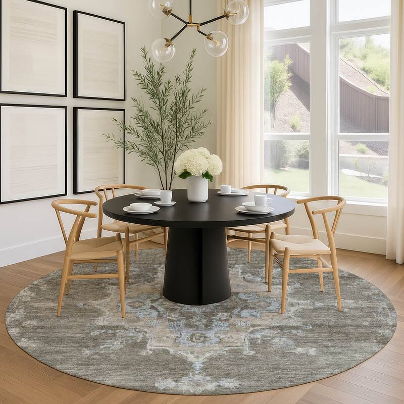 Machine Washable Indoor/ Outdoor Traditional Tabriz Chantille Rug