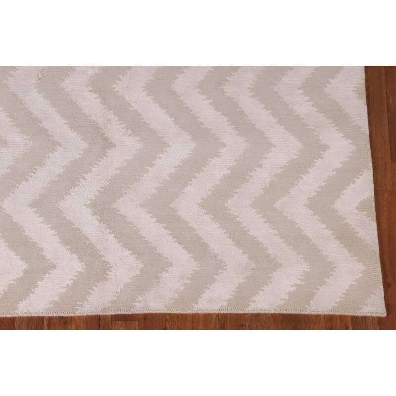 Chevron Style Modern Indian Area Rug Hand-Knotted Wool Carpet - 6'0"x 8'9"