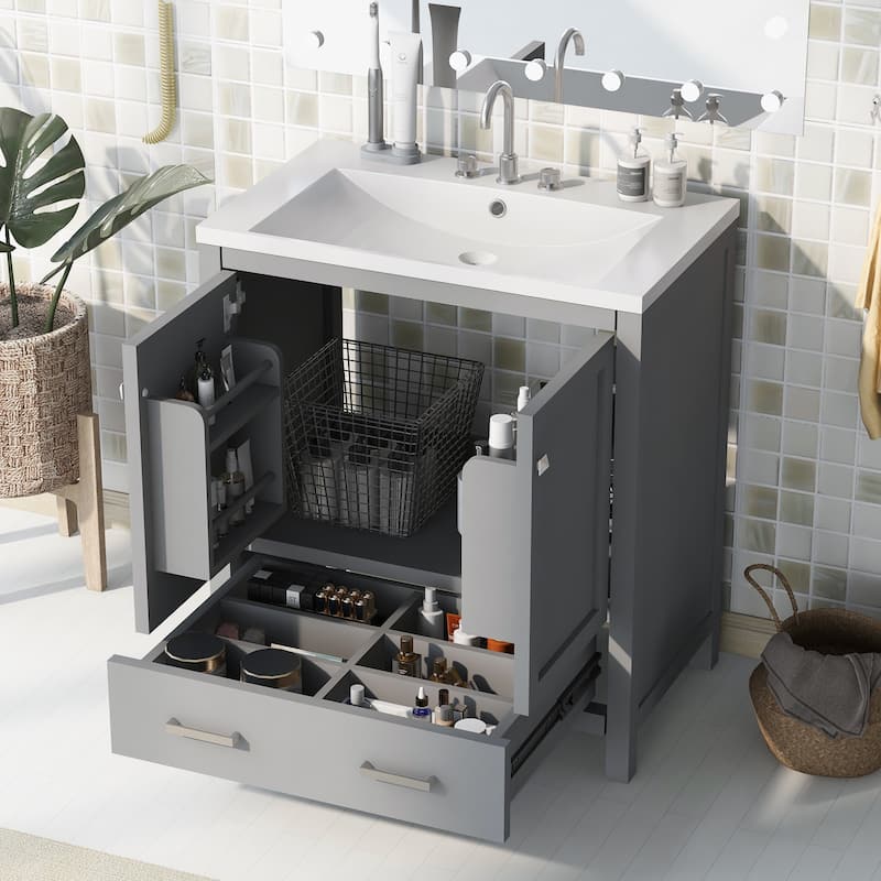 Bathroom Vanity with Single Sink, 2 Soft Closing Doors and a Drawer - Grey