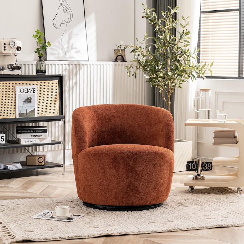 Single Fabric Modern Accent Chair 360 Degree Rotation Swivel Barrel Chairs