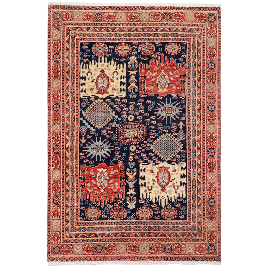 Rustic Heriz Ziegler Ariella Blue Rust Hand-Knotted Rug - 4'11'' x 6'6''
