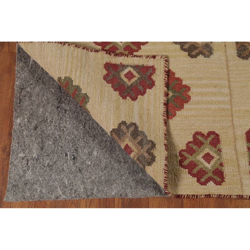 Kilim Oriental Area Rug Hand-Woven Beige Wool Carpet - 7'6"x 9'10"