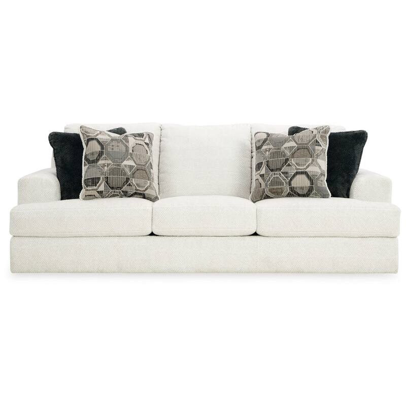 Henly 96 Inch Sofa, Oversized, 4 Accent Pillows, Soft White Polyester
