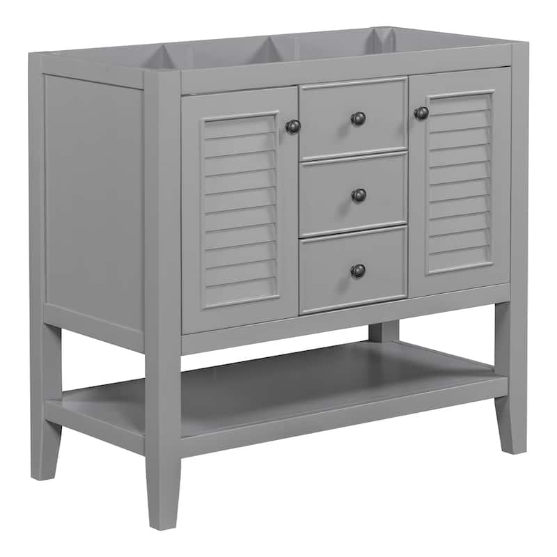 (Base Only) 36" Bathroom Vanity without Sink, 2 Cabinets and Drawers, Open Shelf