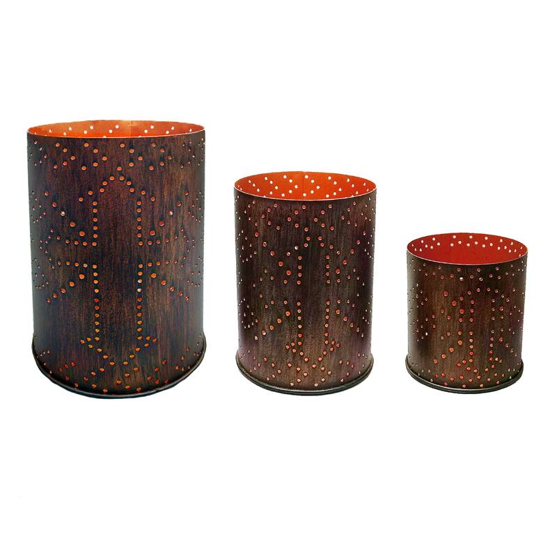 HiEnd Accents Distressed Metal Cynlinder Candleholder set of 3