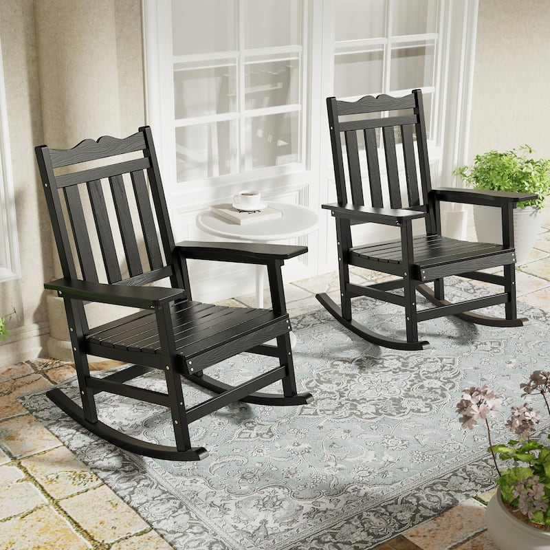 BONOSUKI Outdoor Adirondack Rocking Chair,Fire Pit Chair-Set of 2 - Black
