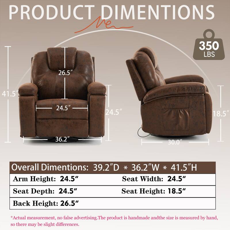Oversized Single Sofa Adjustable Swivel Armchair with Side Pockets for Living Room Meeting Room Bedroom