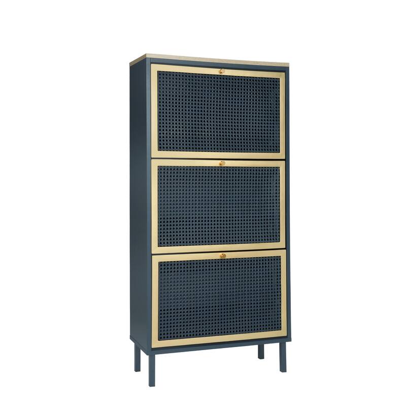 Modern Freestanding Shoe Storage Cabinet with 3 Metal Doors