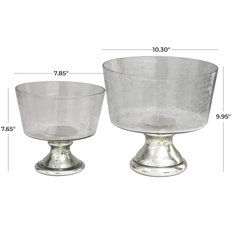Glass Smokey Decorative Bowl with Mercury Glass Pedestal Base - Set of 2 Silver - Roche River Decor