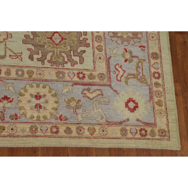Oushak Turkish Area Rug Handmade Vegetable Dye Green Wool Carpet - 9'2" x 12'4"