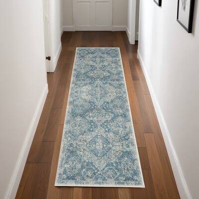 Power Loomed Distressed Geometric Abstract Modern Stain Resistant Area Rug - 87' X '27' X '0.5