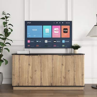 Stripe Sideboard Buffet Cabinet, Storage Cabinet with Rounded Metal Corners, TV Stand Cabinet