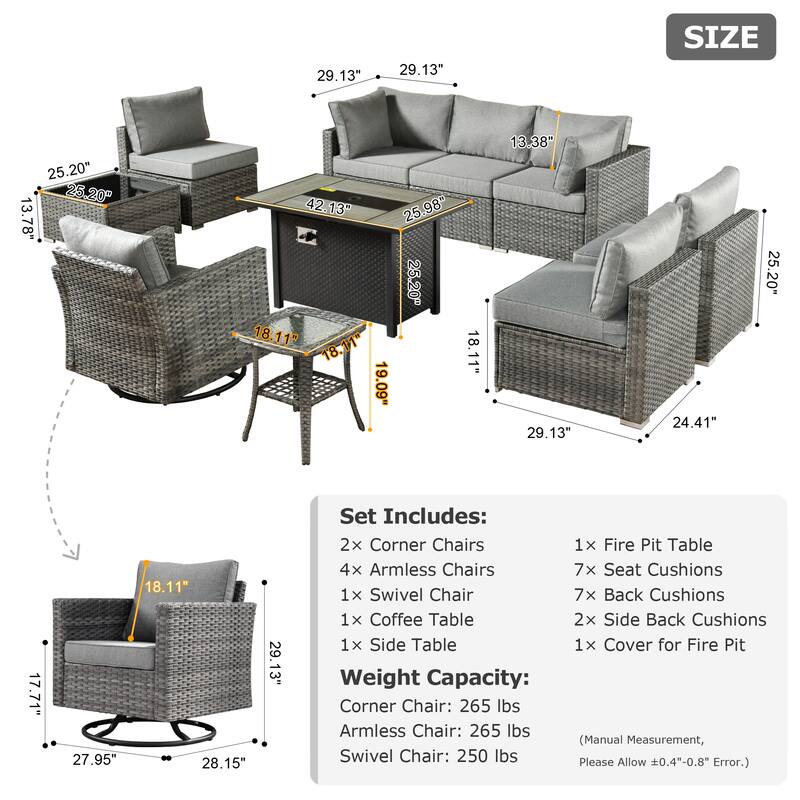XIZZI 10-piece Patio Furniture Outdoor Seating Set with Fire Table